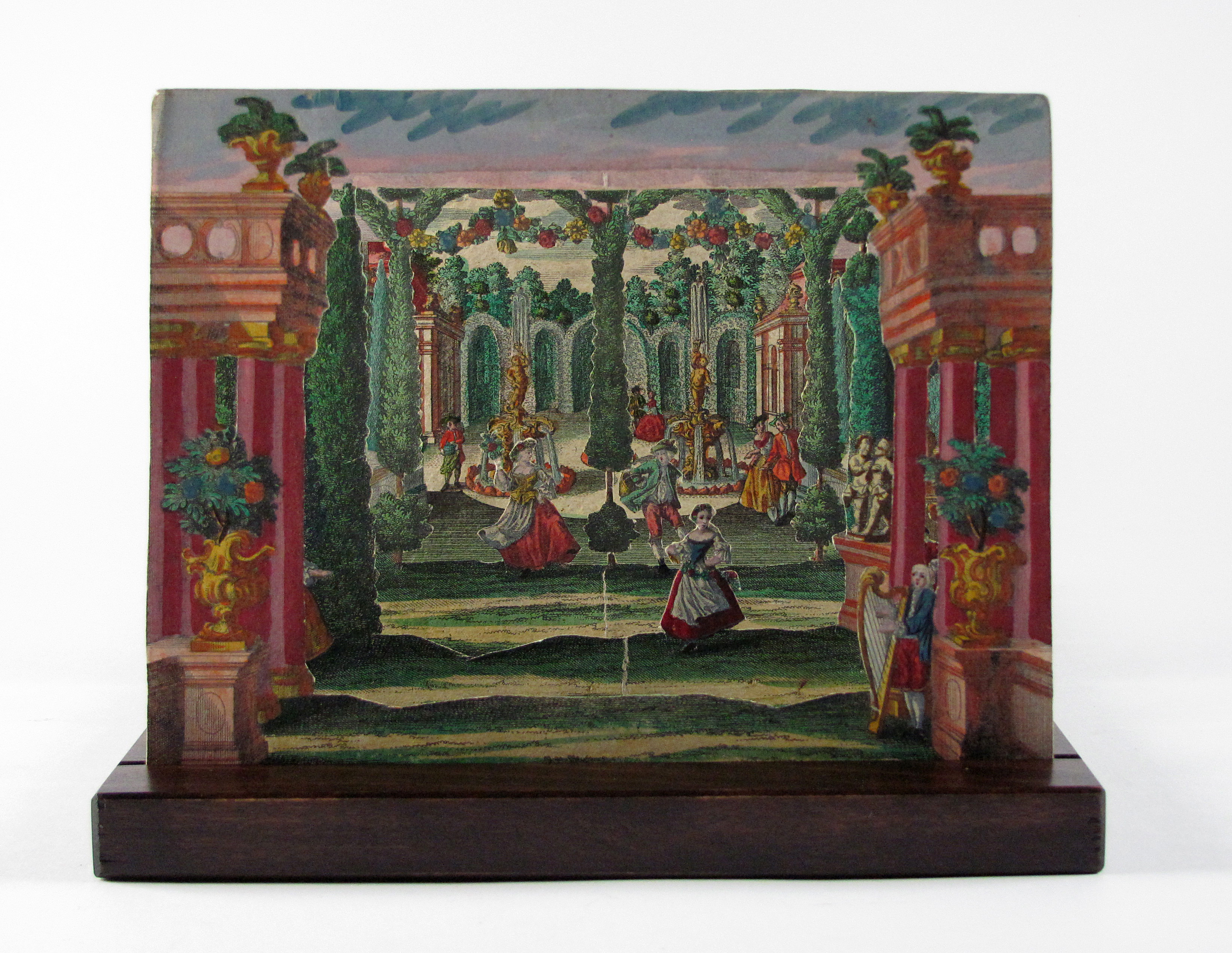 Anonym Perspektivtheater von Martin Engelbrecht, auch Kulissenbild oder Diorama genannt.– Garten-Tanzfest.